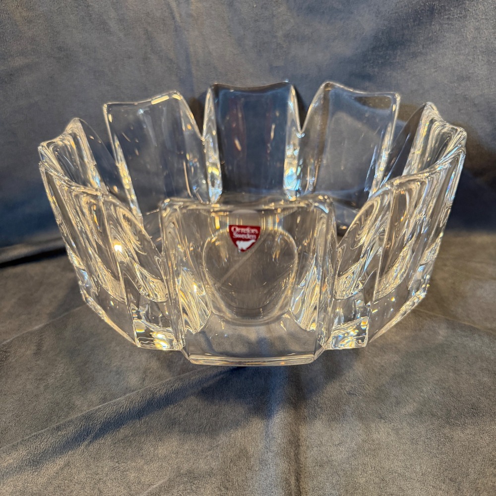 Orrefors Sweden Corona Crystal Bowl Lars Hellsten Art Glass Centerpiece 8.75"